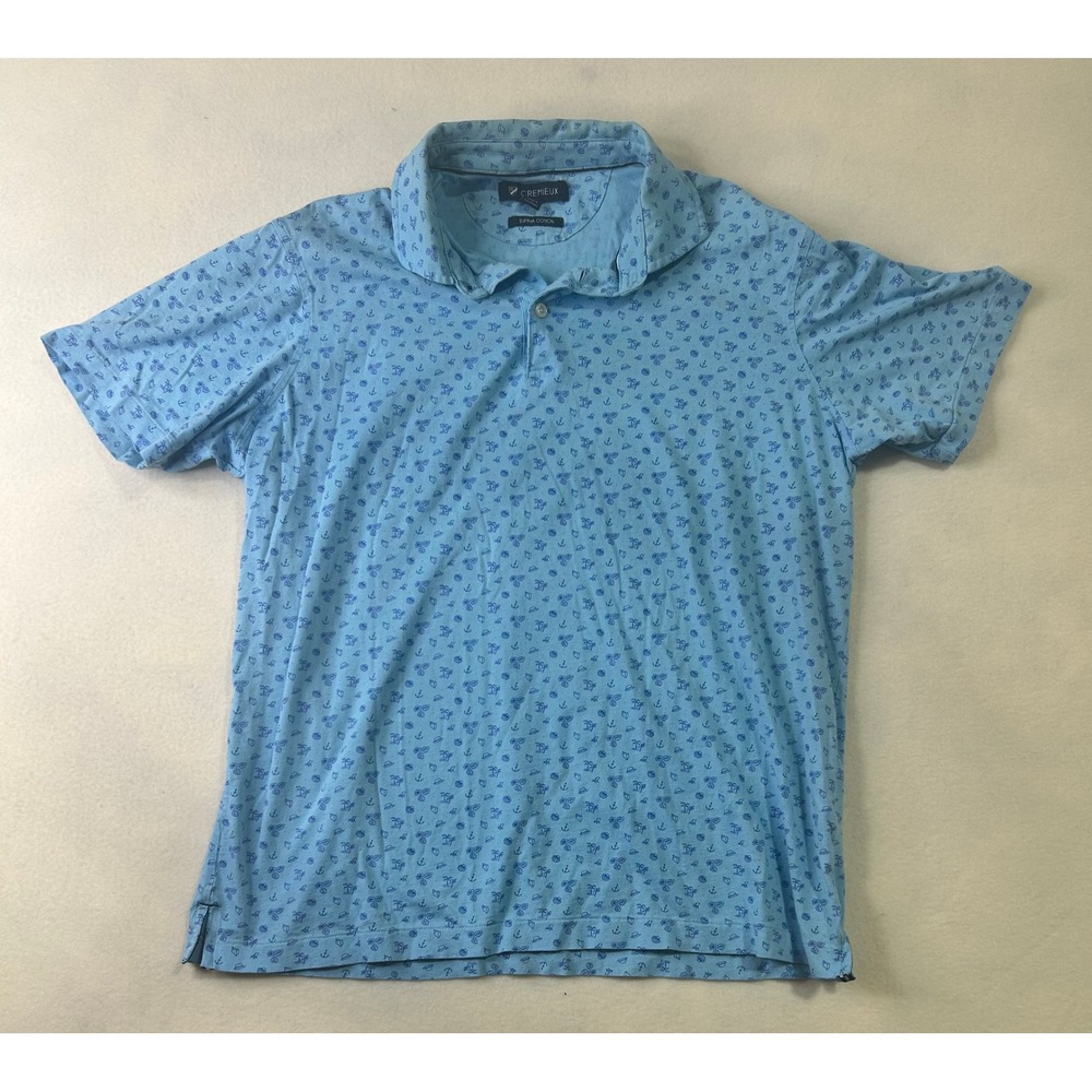 Cremieux Mens Supima Cotton Nautical Print Polo Shirt‎ Blue Short Sleeve Small